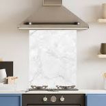 Premium 60cm x 75cm 6mm White Marble Glass Kitchen Splashback. - S2.6.