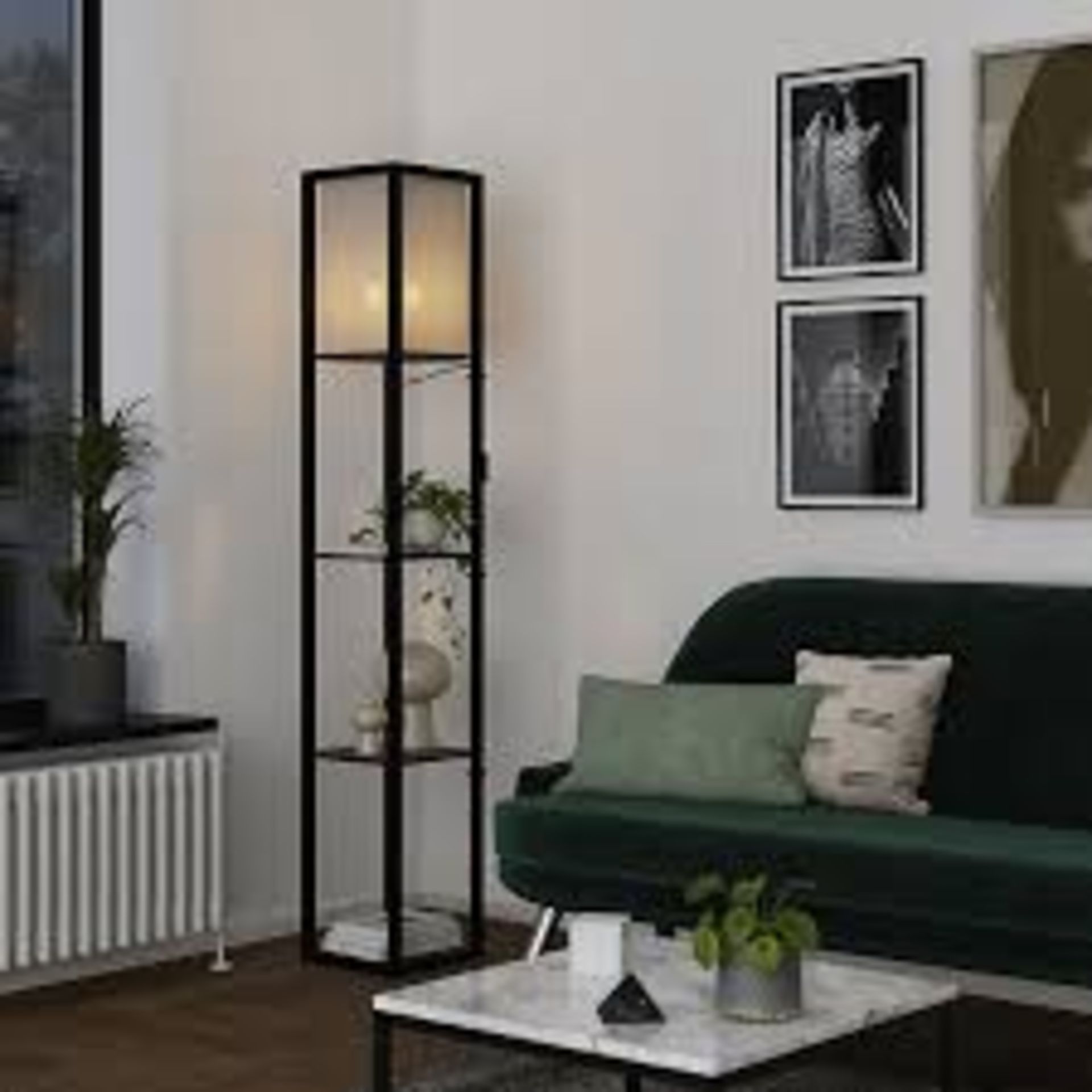 GoodHome Hartland Matt Black & white Floor lamp Shelf. - S2.3.