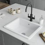 GoodHome Hyssop Gloss White Ceramic 1 Bowl Kitchen Sink. - PW.