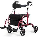 GYMAX Lightweight Rollator, Foldable Mobility Walker with 4 Wheels & Storage Bag, Adjustable Walking