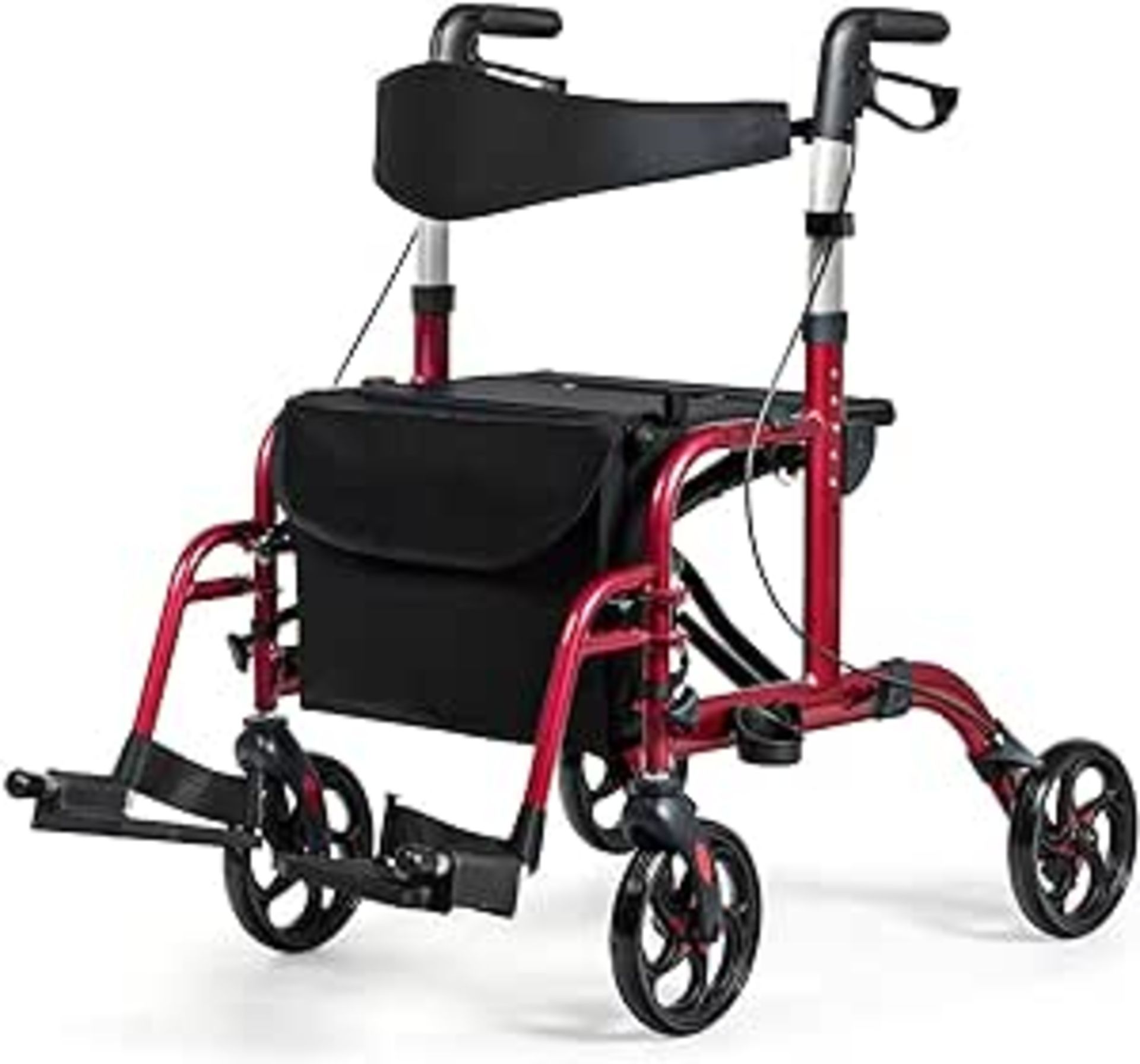 GYMAX Lightweight Rollator, Foldable Mobility Walker with 4 Wheels & Storage Bag, Adjustable Walking