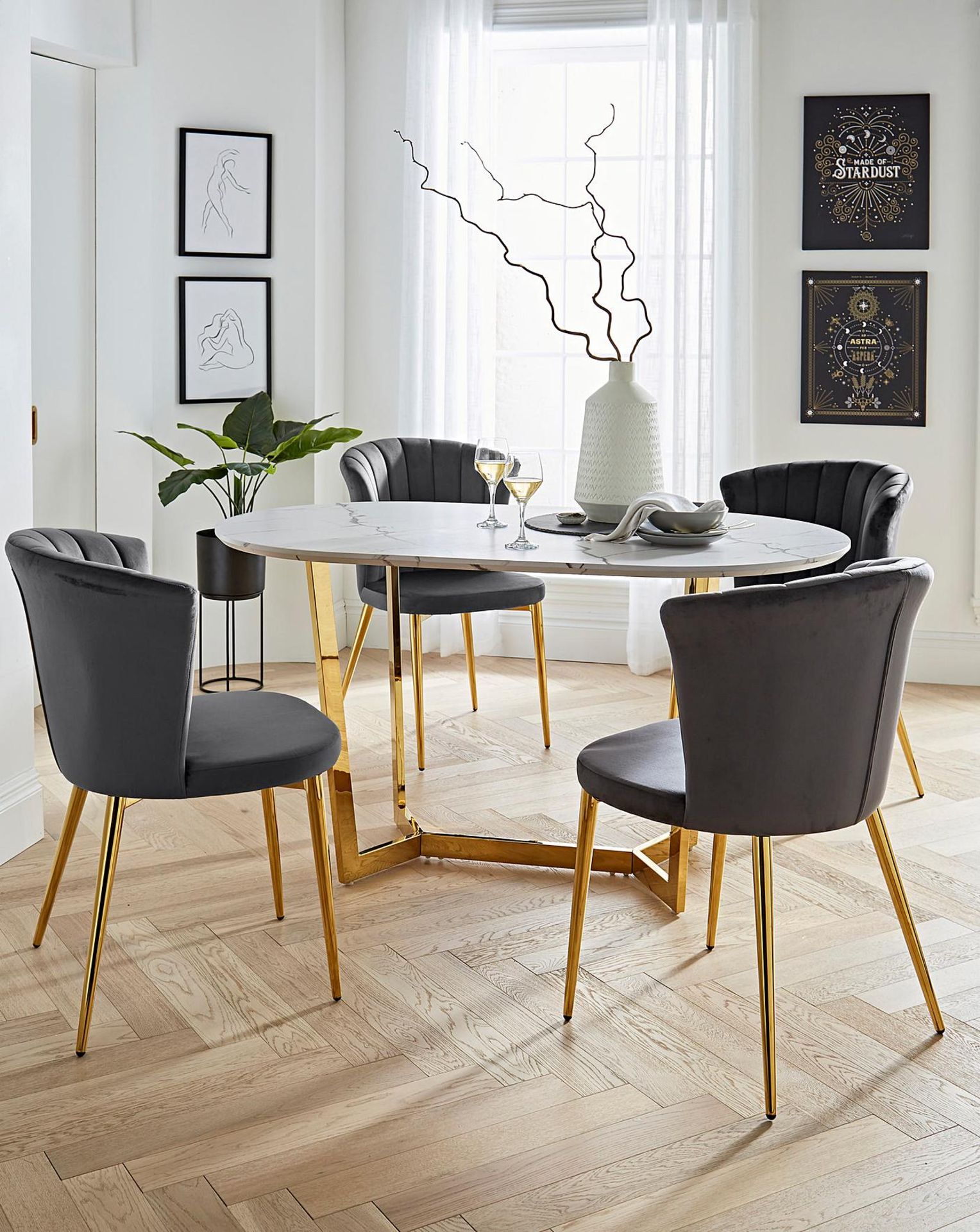 NEW & BOXED JOANNA HOPE Florence Oval Dining Table - MARBLE/GOLD. RRP £449. Part of the Joanna