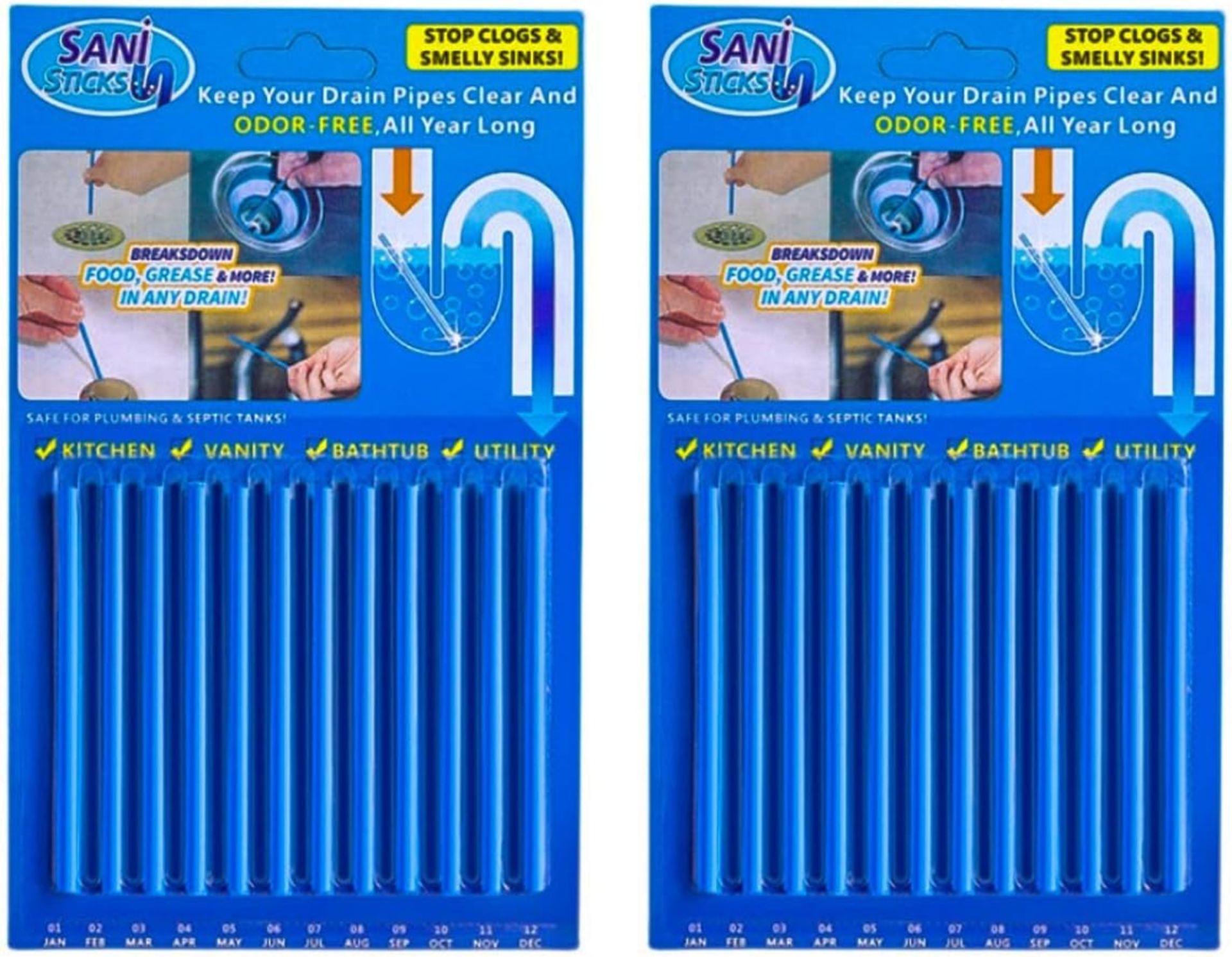 TRADE LOT TO CONTAIN 200x BRAND NEW Packs Of 12 Drain Cleaner Sticks - 2 PACKS. RRP £4.99 EACH.