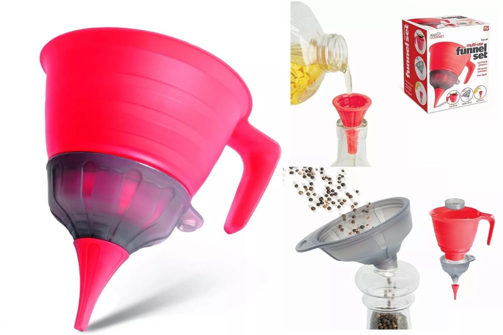 50x BRAND NEW 3 in 1 Small Medium Large Kitchen Funnel Set. RRP £4.99 EACH. A great kitchen - Bild 3 aus 3