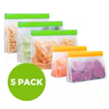 23x BRAND NEW Silicone Reusable Stand Bottom Design Zipper Food Bags - 5 PACK. RRP £9.99 EACH.