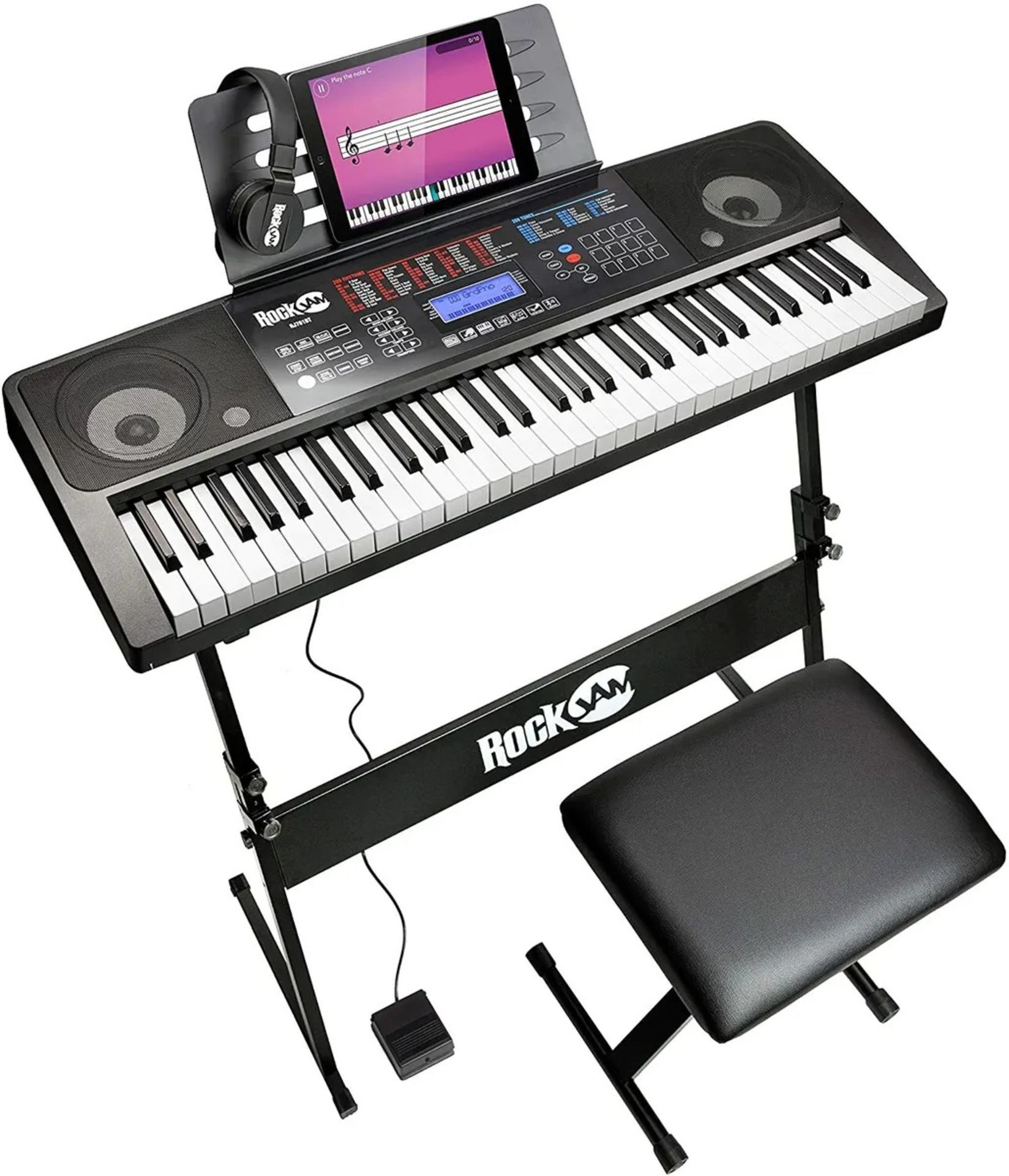 RockJam RJ761-SK 61 Keyboard Piano Kit 61 Key Digital Piano Keyboard Bench - ER20