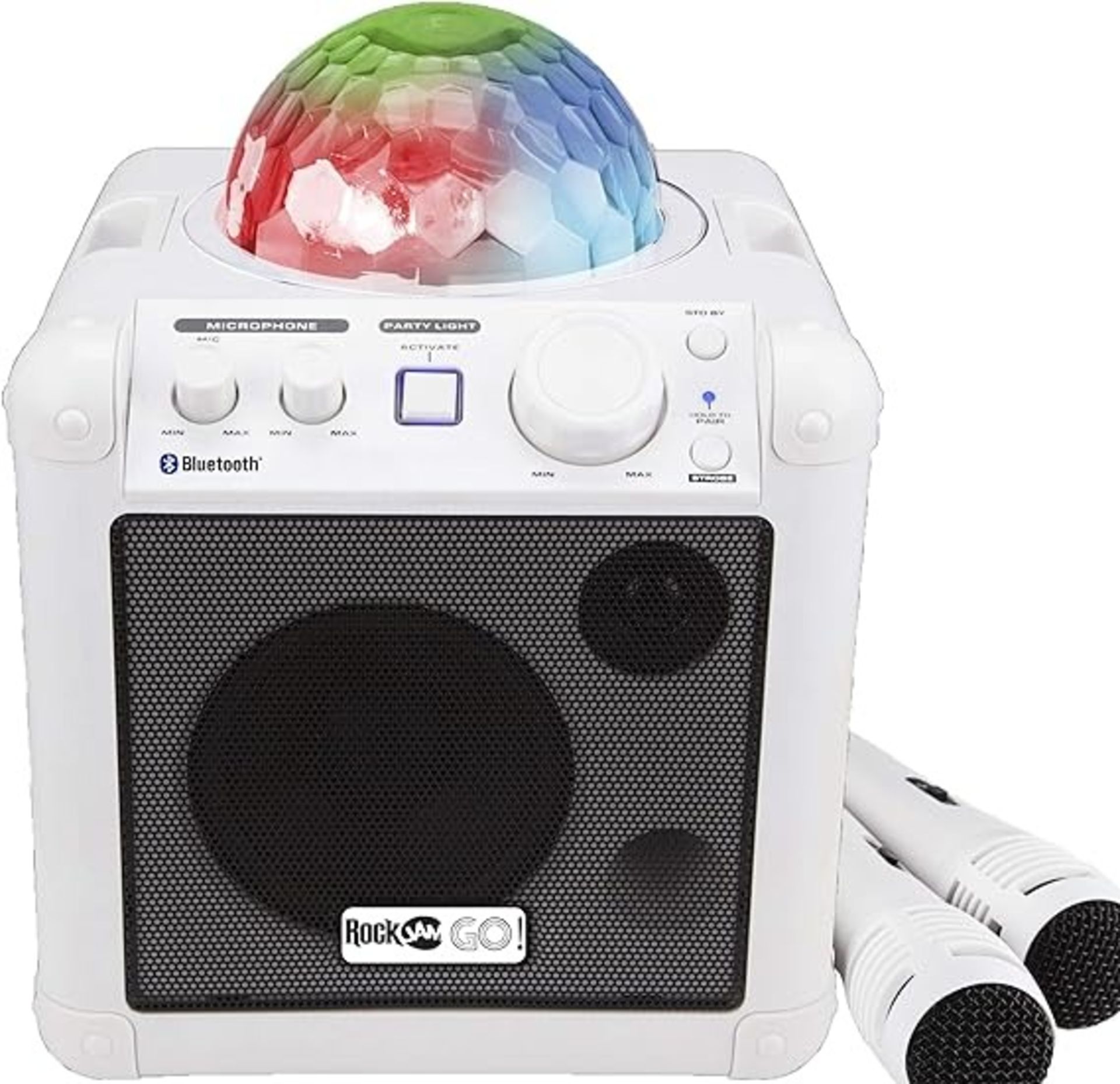 RockJam RJGO-BK GO Rechargeable Bluetooth Karaoke Speaker With Light Show & Microphone, White -
