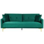 Lucan Velvet Sofa Bed Green. - R14. RRP £699.99. This living room sofa bed is both stylish and