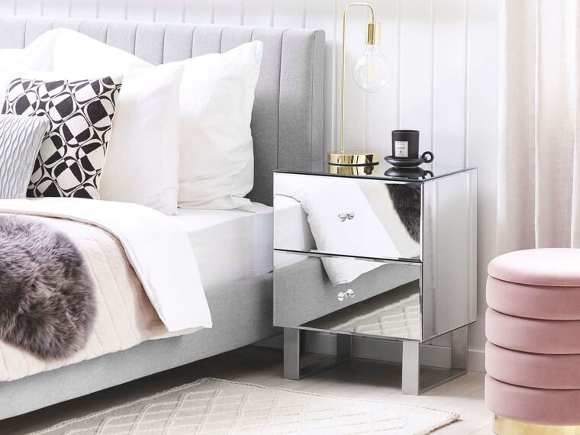 Nesle 2 Drawer Mirrored Bedside Table. - R13a.9. RRP £399.99. Introduce a glam vibe to your - Bild 2 aus 2