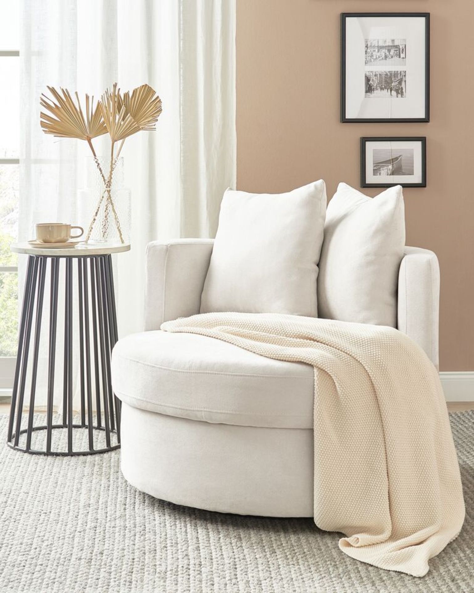 Dalby Swivel Fabric Armchair Light Beige. - R14. RRP £465.99. Elevate your space with this modern