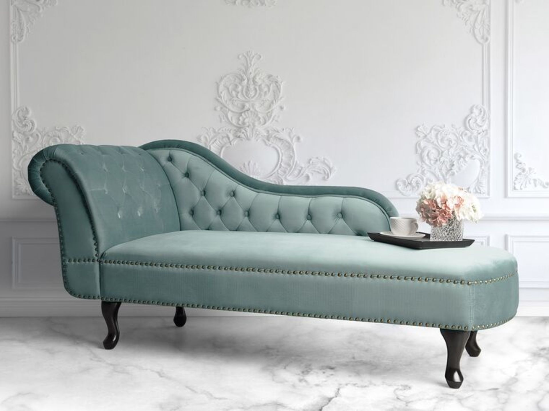 Nimes Left Hand Chaise Lounge Velvet Mint Green. - R14. RRP £629.99. The marvellous chaise lounge is - Image 2 of 2