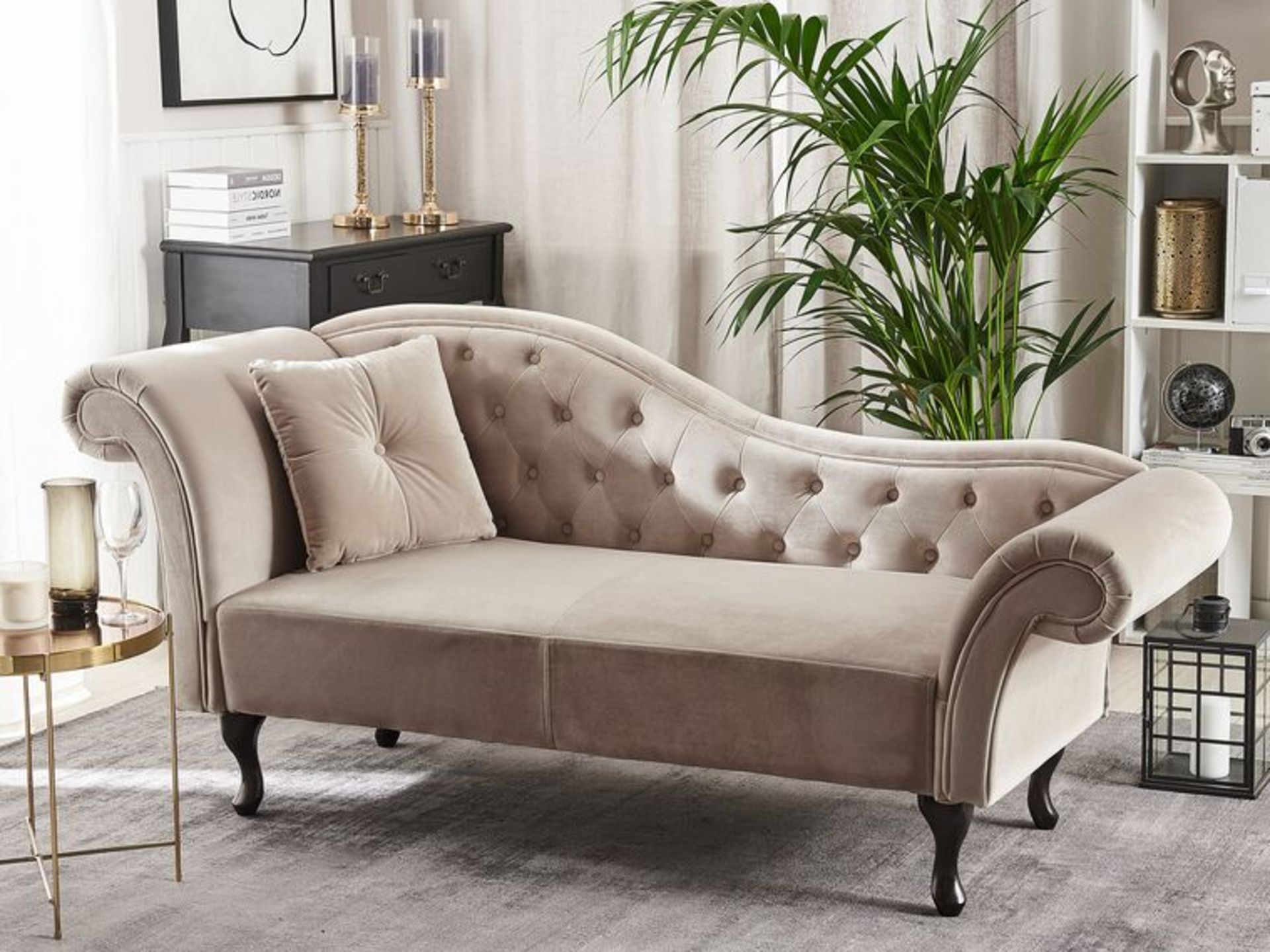 Lattes Left Hand Chaise Lounge Velvet Beige. - R14. RRP £779.99. This classic chaise lounge is the - Image 2 of 2