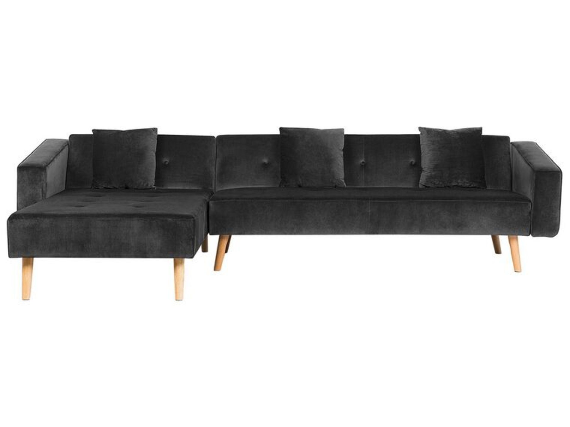 Vadso Right Hand Velvet Corner Sofa Bed Black. - R14. RRP £1,399.00. This corner sofa bed is the