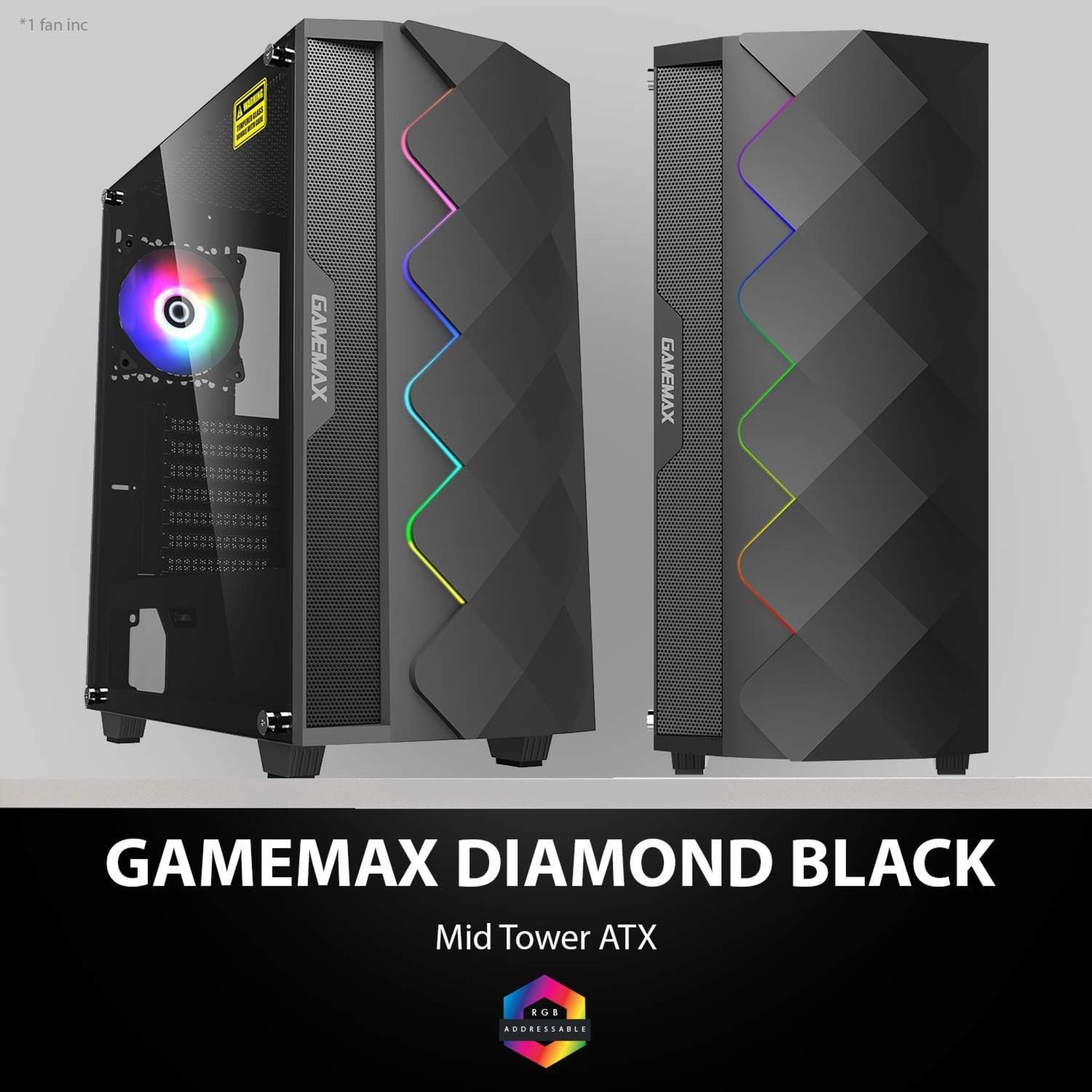 NEW & BOXED GAMEMAX Black Diamond ARGB Mid-Tower PC Gaming Case. RRP £54.99. ATX, 3 Pin AURA - Image 2 of 6
