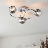 Marple 3 Light Semi Flush Ceiling Light - Chrome & Smoke - ER25