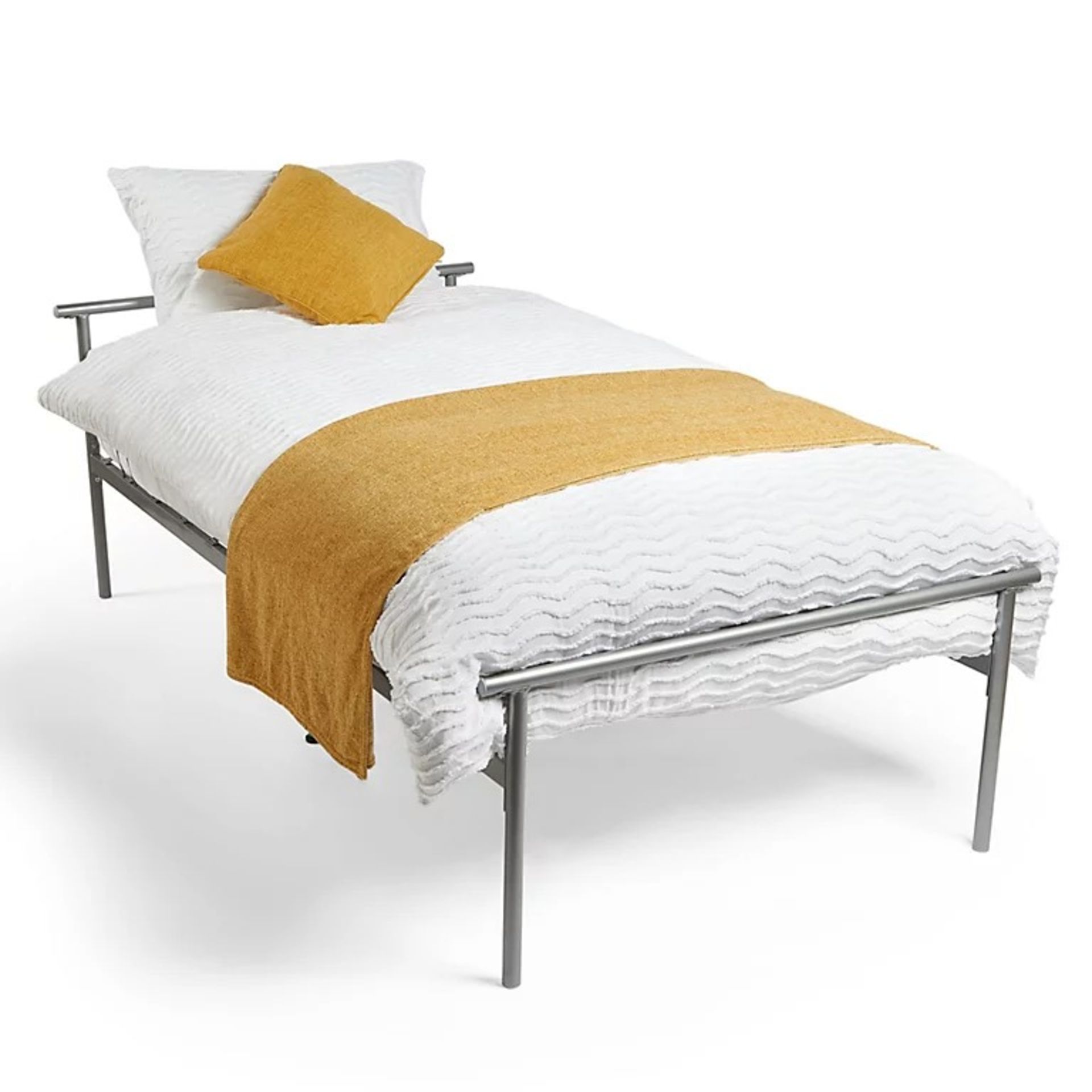 Single Bed Frame, Solid Metal Frame Bed, 3ft Silver Bedstead - ER33