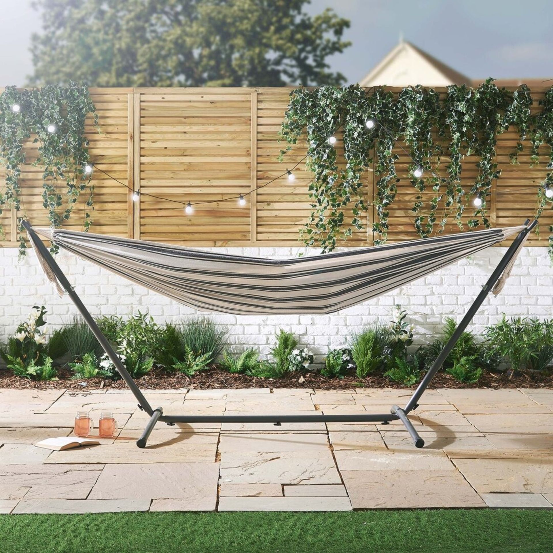 2 Person Striped Cotton Hammock with Stand - ER38