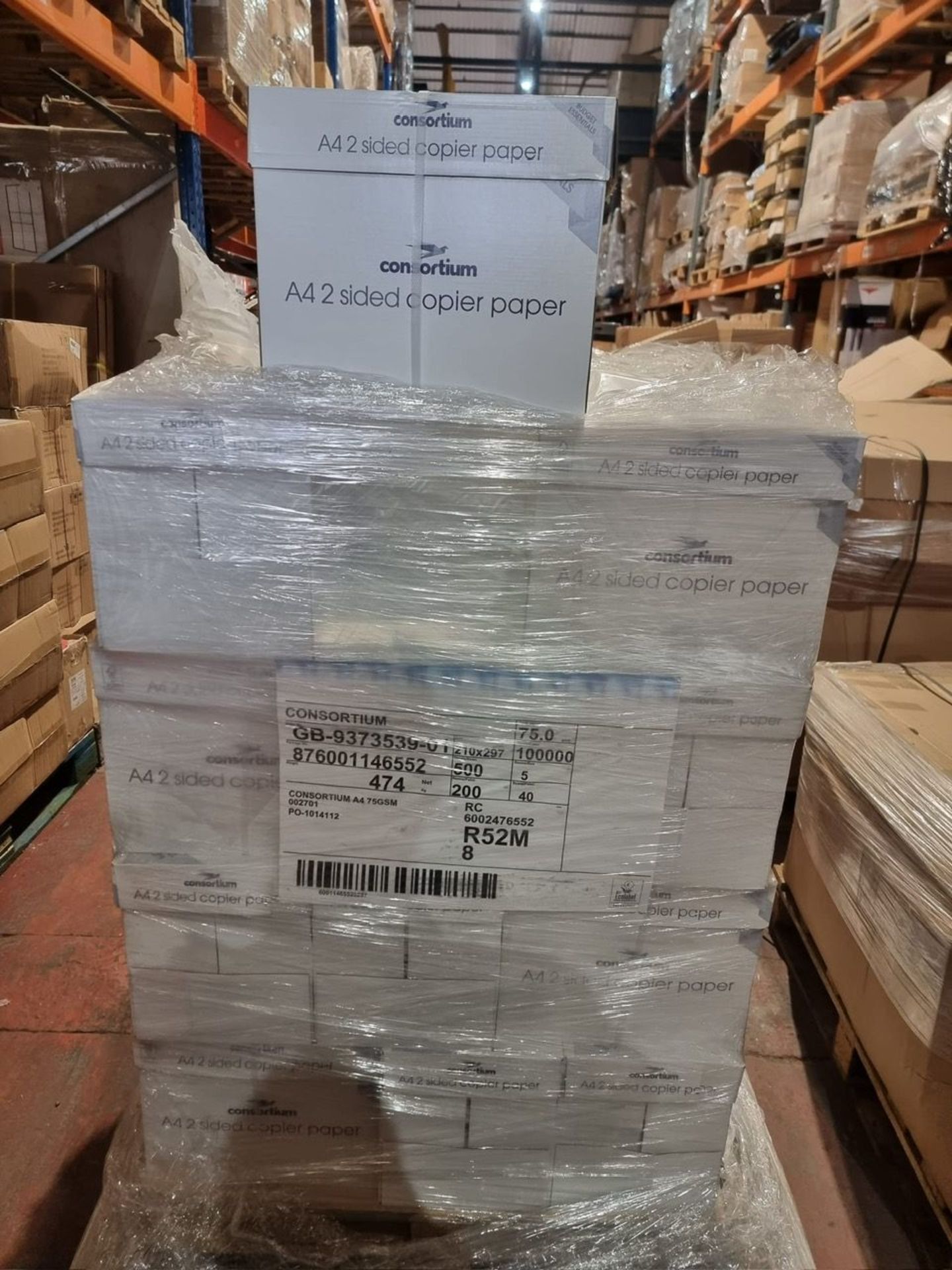 PALLET TO CONTAIN 400 x New Reems of 500 75GSM Consortium A4 Double Sided Copier Paper