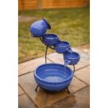 Ceramic Royal Blue Solar Powered Garden Water Feature with Glaze. - R13a.13.