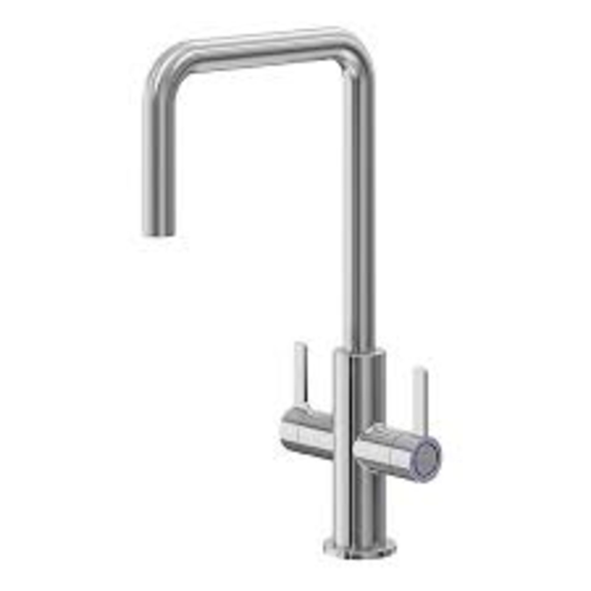 GoodHome Kamut Stainless Steel Effect Kitchen Twin Lever Tap. - R14.7.