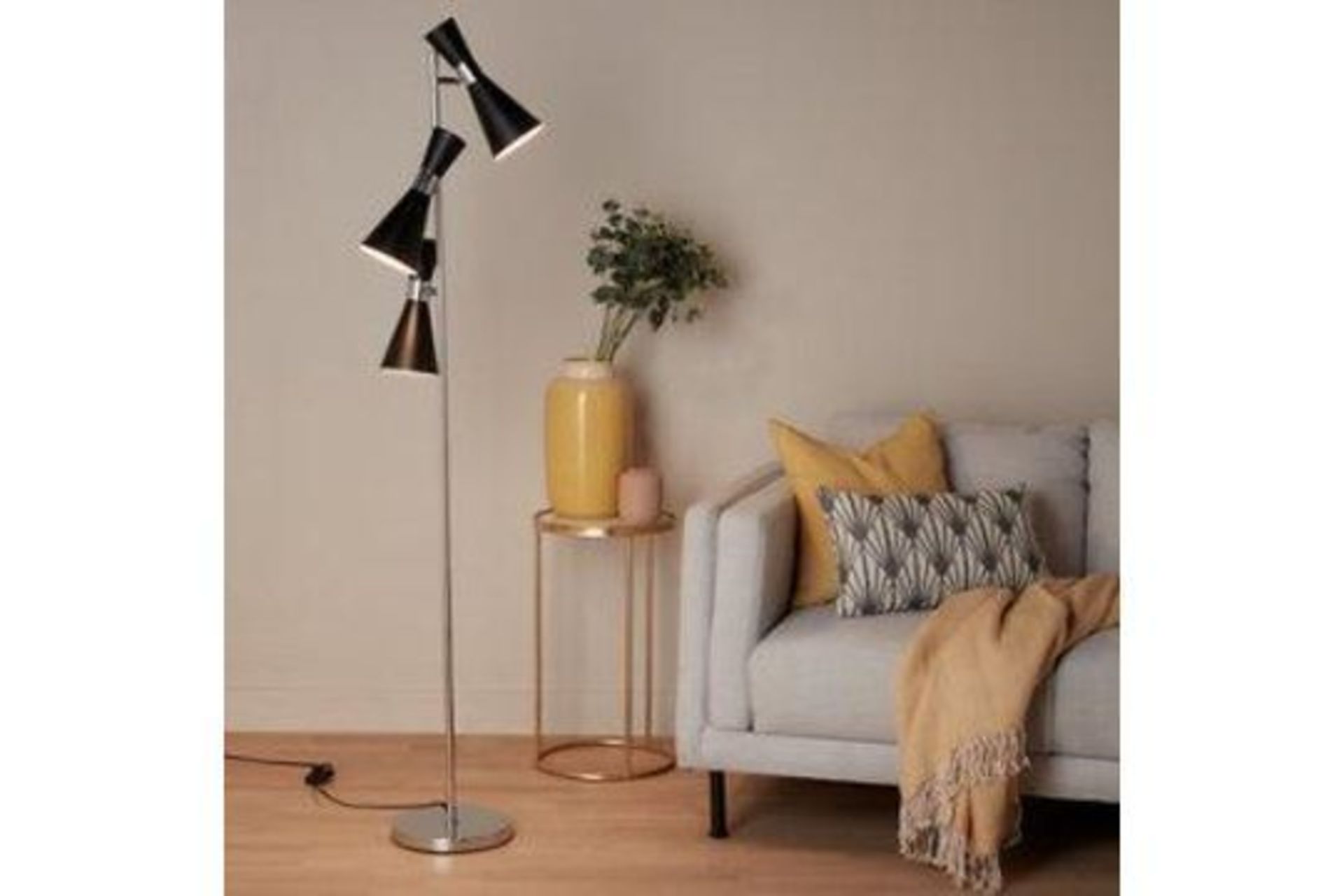 GoodHome Mengame Matt Black Floor Light - R14.8. This Mengame floor lamp features three black