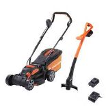 Yard Force 20V 4.0Ah 33cm Cordless Lawnmower and 25cm Grass Trimmer. - R14.9.