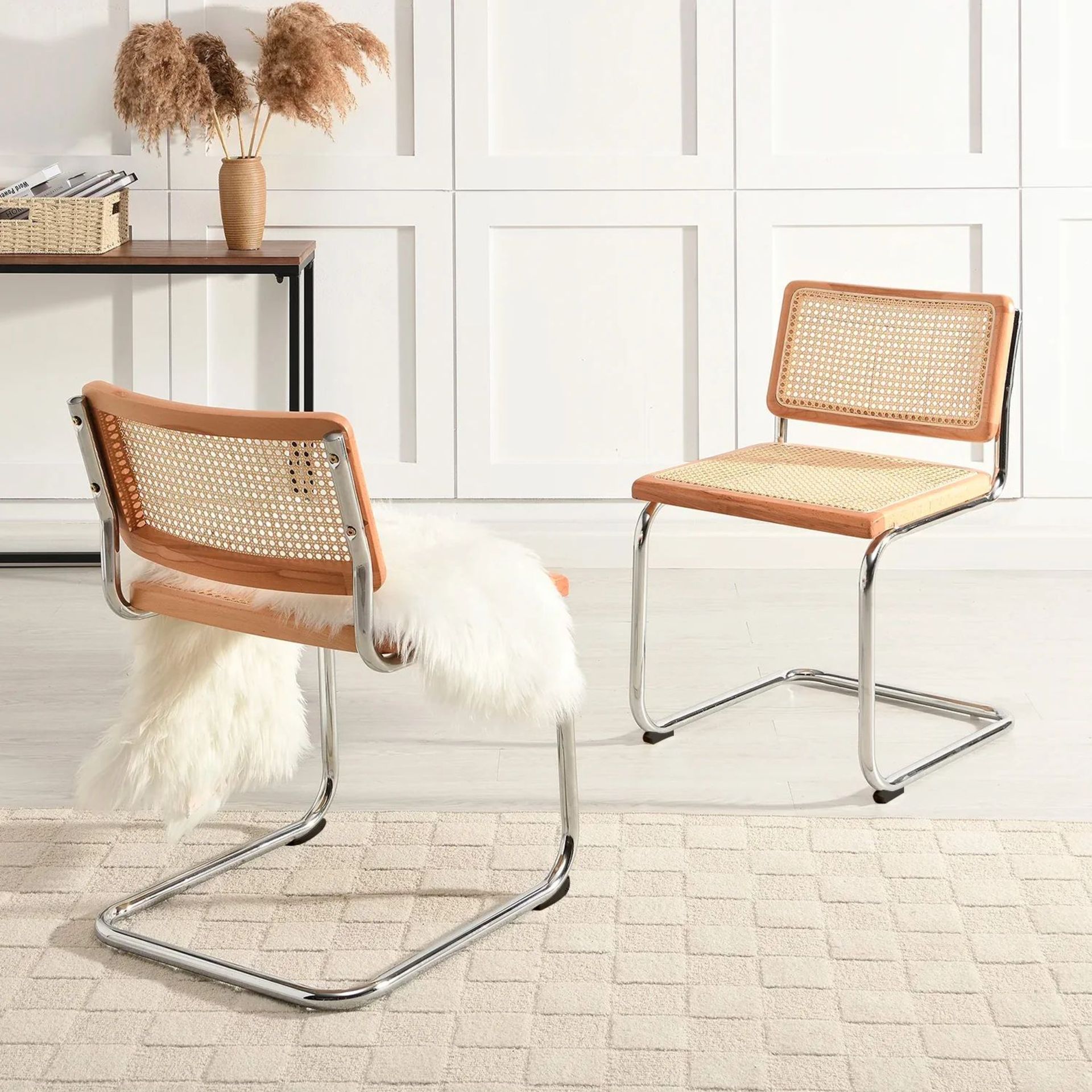 Cosenza Pair of 2 Dining Chairs, Cane & Chrome (Natural). - R13.5. RRP £299.99. With a solid beech