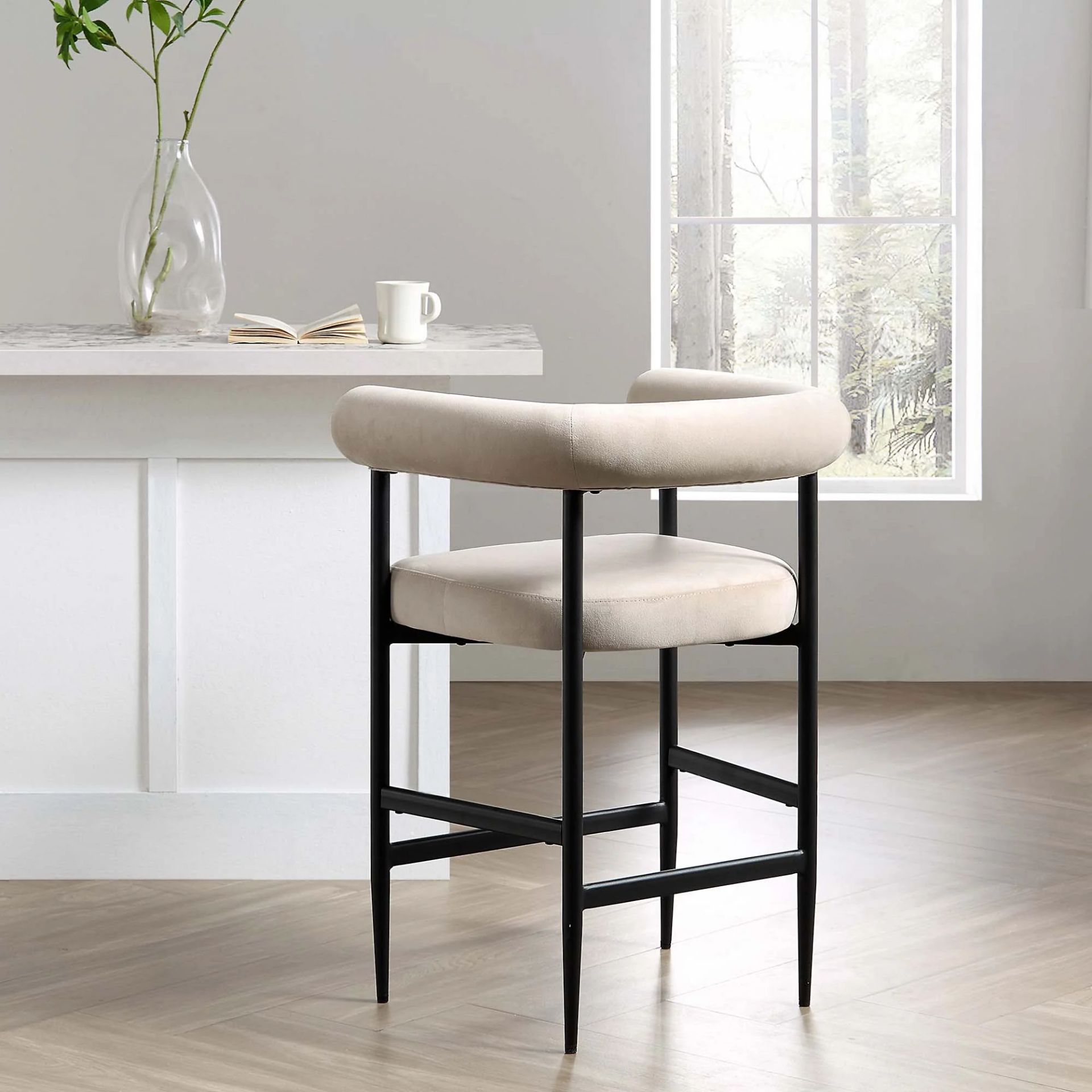 Fulbourn Champagne Velvet Counter Stool with Black Legs. - R19.1. RRP £199.99. A cheerful addition - Image 2 of 2