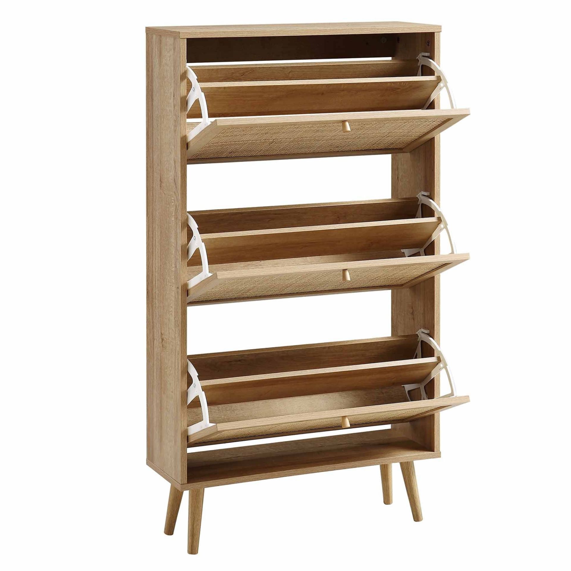 Frances Rattan 3 Tier Shoe Storage Cabinet, Natural. - R19.5. RRP £239.99. The cabinet has 3 tiers - Image 3 of 4