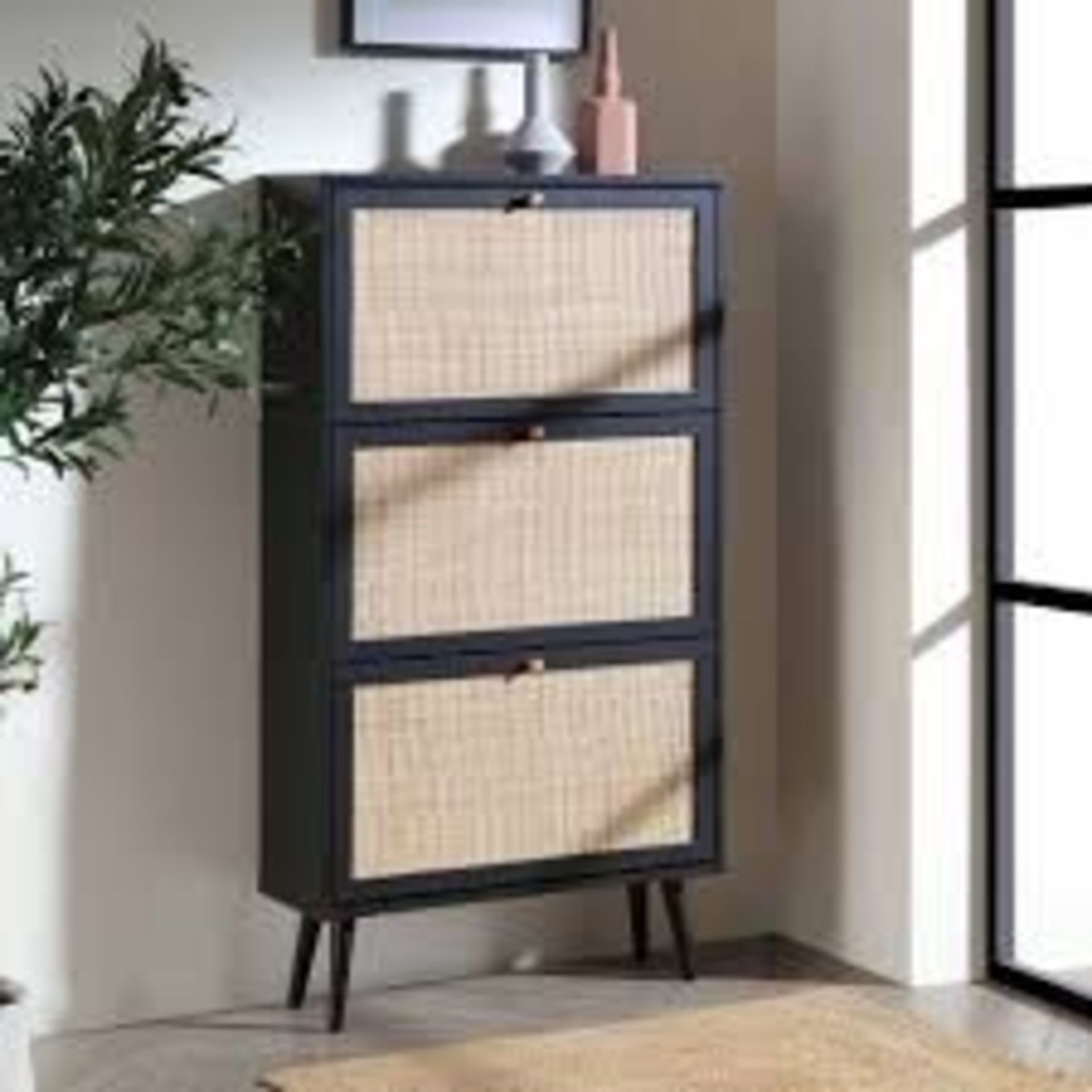 Frances Rattan 3 Tier Shoe Storage Cabinet, Black. - R19.5. RRP £239.99. Crafted from natural rattan - Image 3 of 4