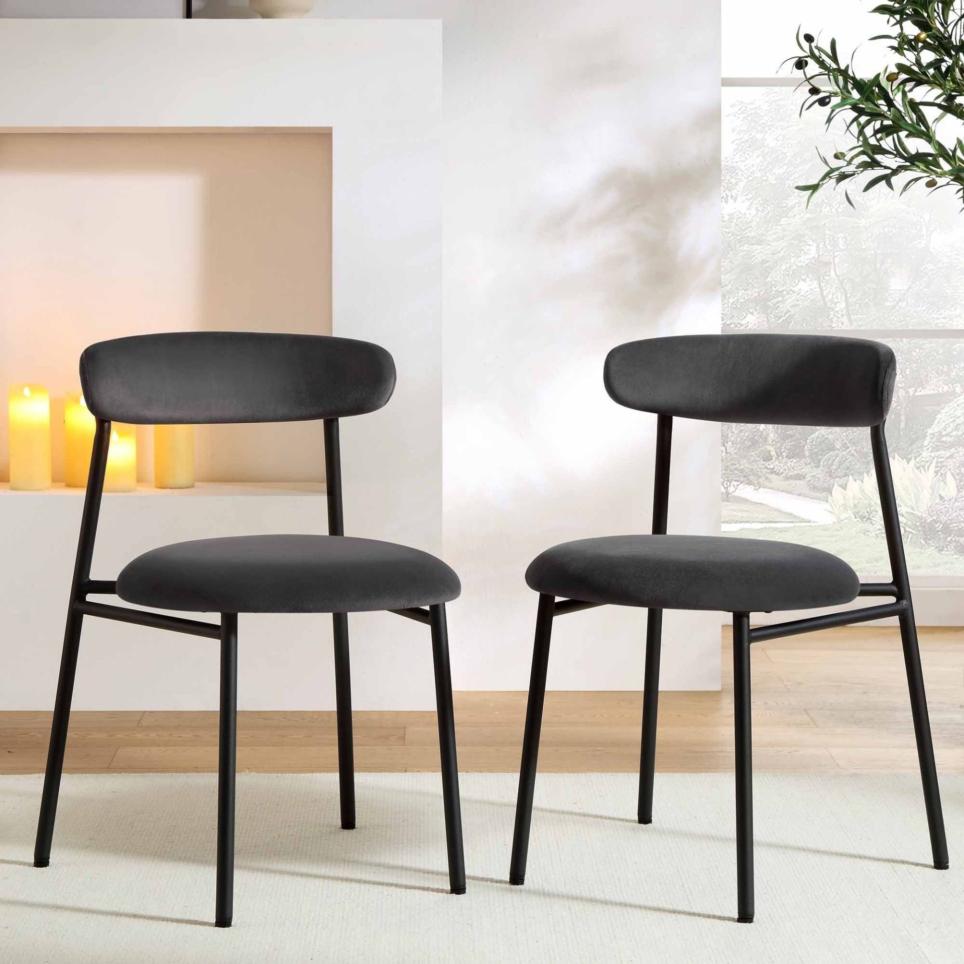 Donna Set of 2 Charcoal Velvet Dining Chairs. - R14BW. RRP £219.99. With slightly curved back and
