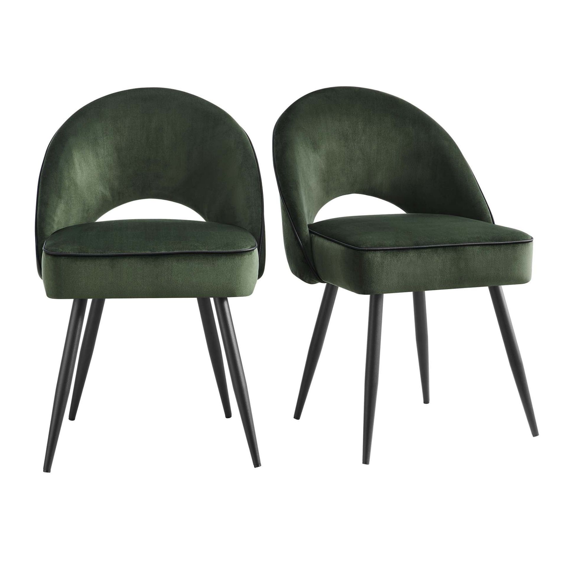 Oakley Set of 2 Dark Green Velvet Upholstered Dining Chairs with Contrast Piping. - R13.14. RRP £ - Image 2 of 4