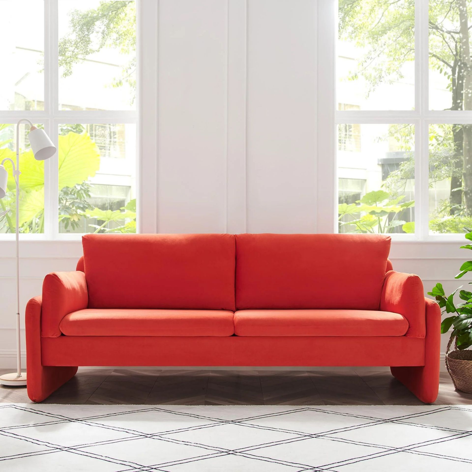 Clapham 3-Seater Flaming Orange Velvet Fabric Sofa. - R14. RRP £659.99. With s-shaped coil wrapped - Image 2 of 2