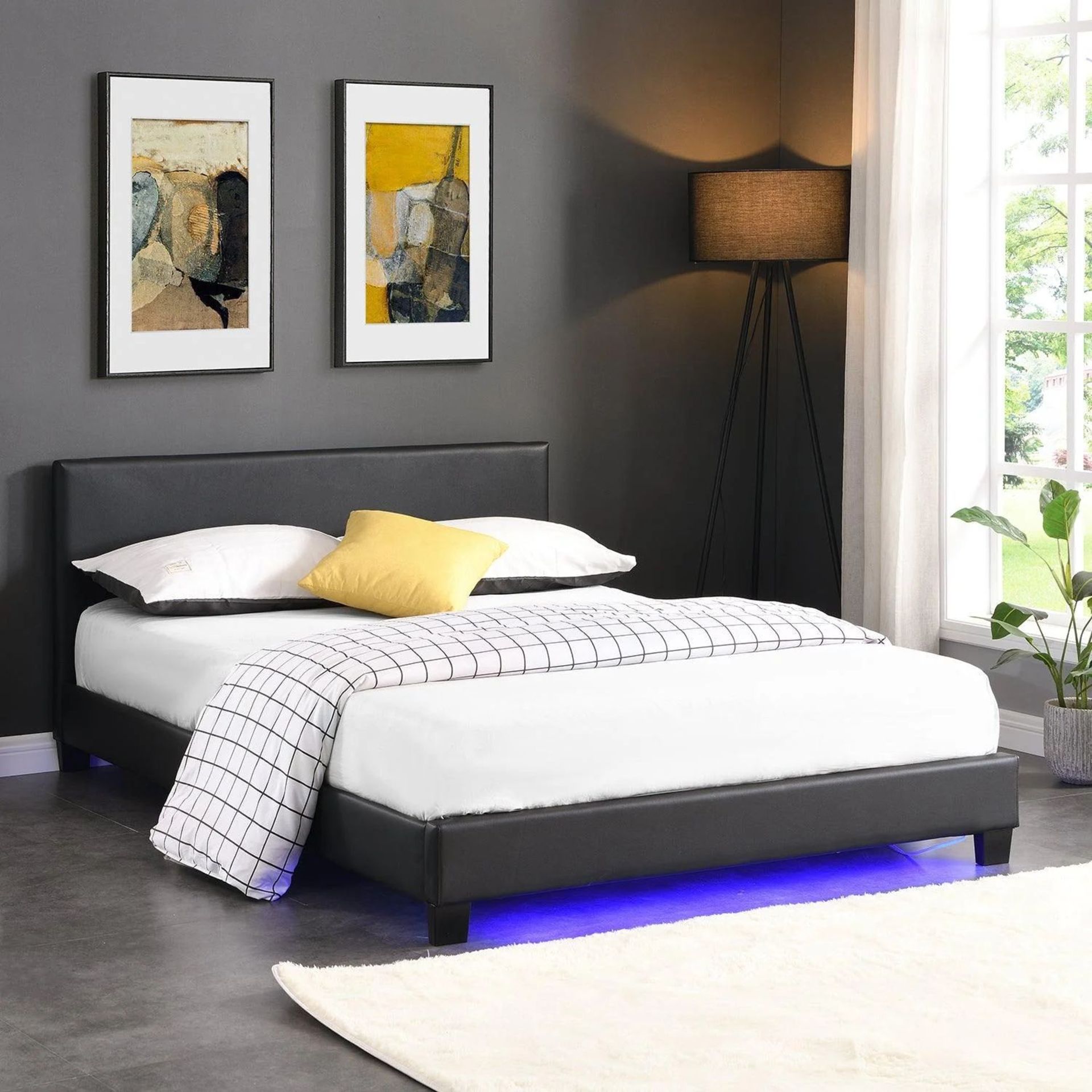 Double URSA Black PU Leather Bed Frame with LED on Footend. - R19.1. RRP £335.99. Contemporary