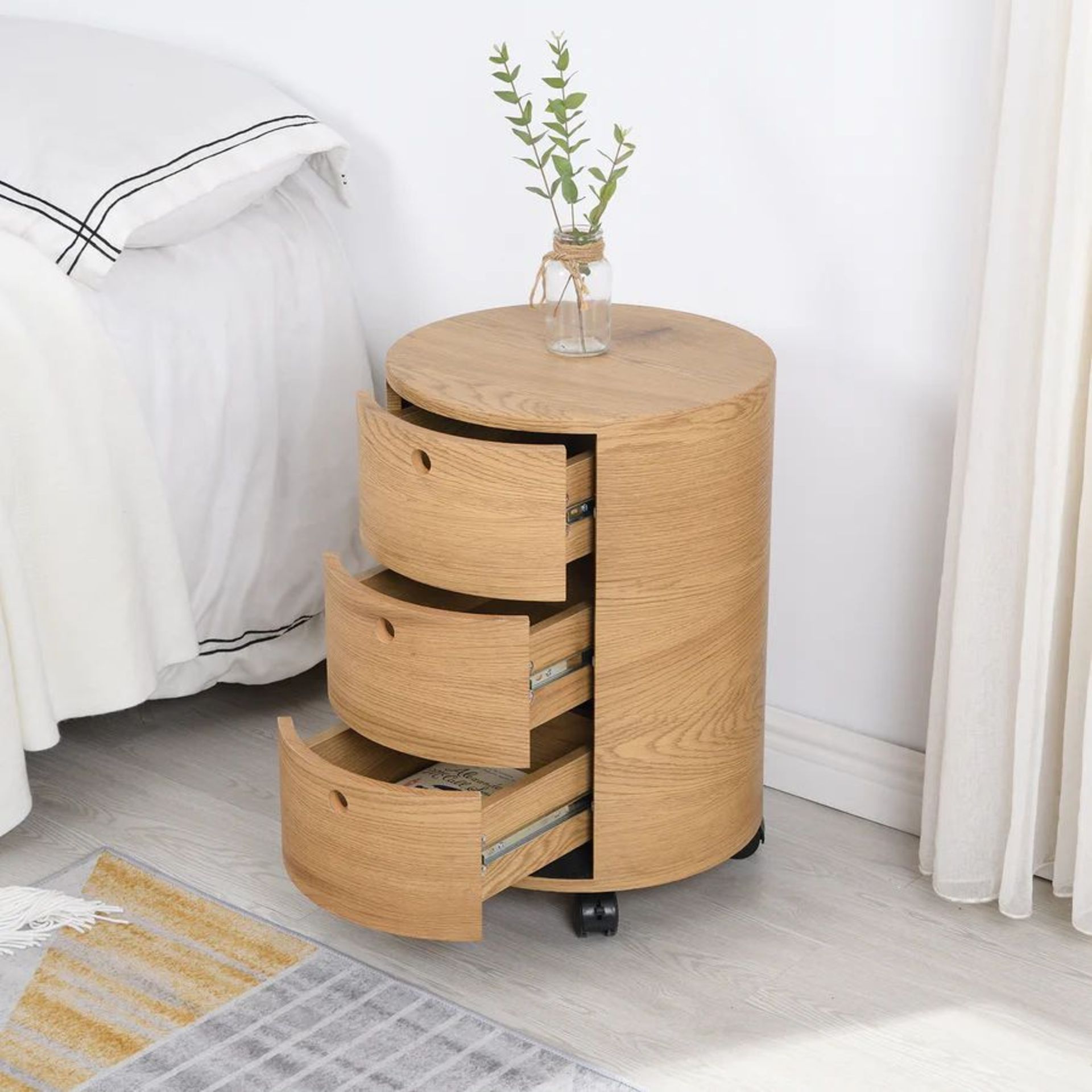 DOLIO Drum Chest Bedside Table, Barrel Side Table with Drawers Oak 3 Drawer. - R19.1. RRP £219.99. - Bild 2 aus 2