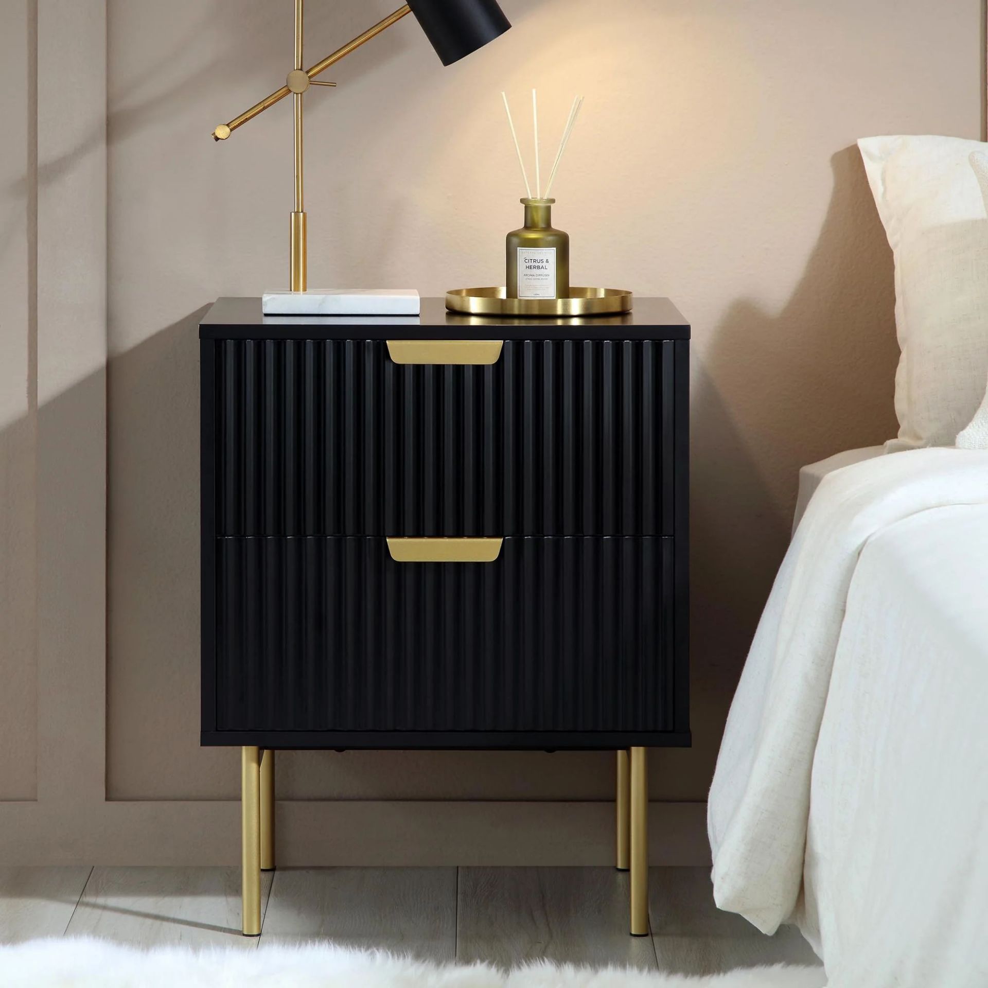 Richmond Ridged 2 Drawer Bedside Table, Matte Black. - R13.7. RRP £179.99. Our Richmond bedside - Image 3 of 4