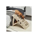 4 Steps Folding Pet Stairs With Safe Side Rail-Coffee. - ER24