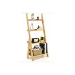 4-Tier Ladder Shelf Bamboo Bookshelf Bookcase Storage Organizer Plant Stand. - ER24