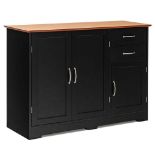 Black Wood 43.5 in. Buffet Sideboard Kitchen Cupboard Storage Cabinet - ER24