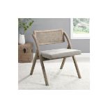 Bordon Natural Cane Rattan Folding Chair with Grey Upholstered Seat. -ER31