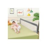 71 Inch Extra Long Swing Down Bed Guardrail With Safety Straps-Gray. - ER24