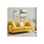 Brigette 3-Seater Mustard Velvet Sofa with Antique Brass Castor Legs - ER29