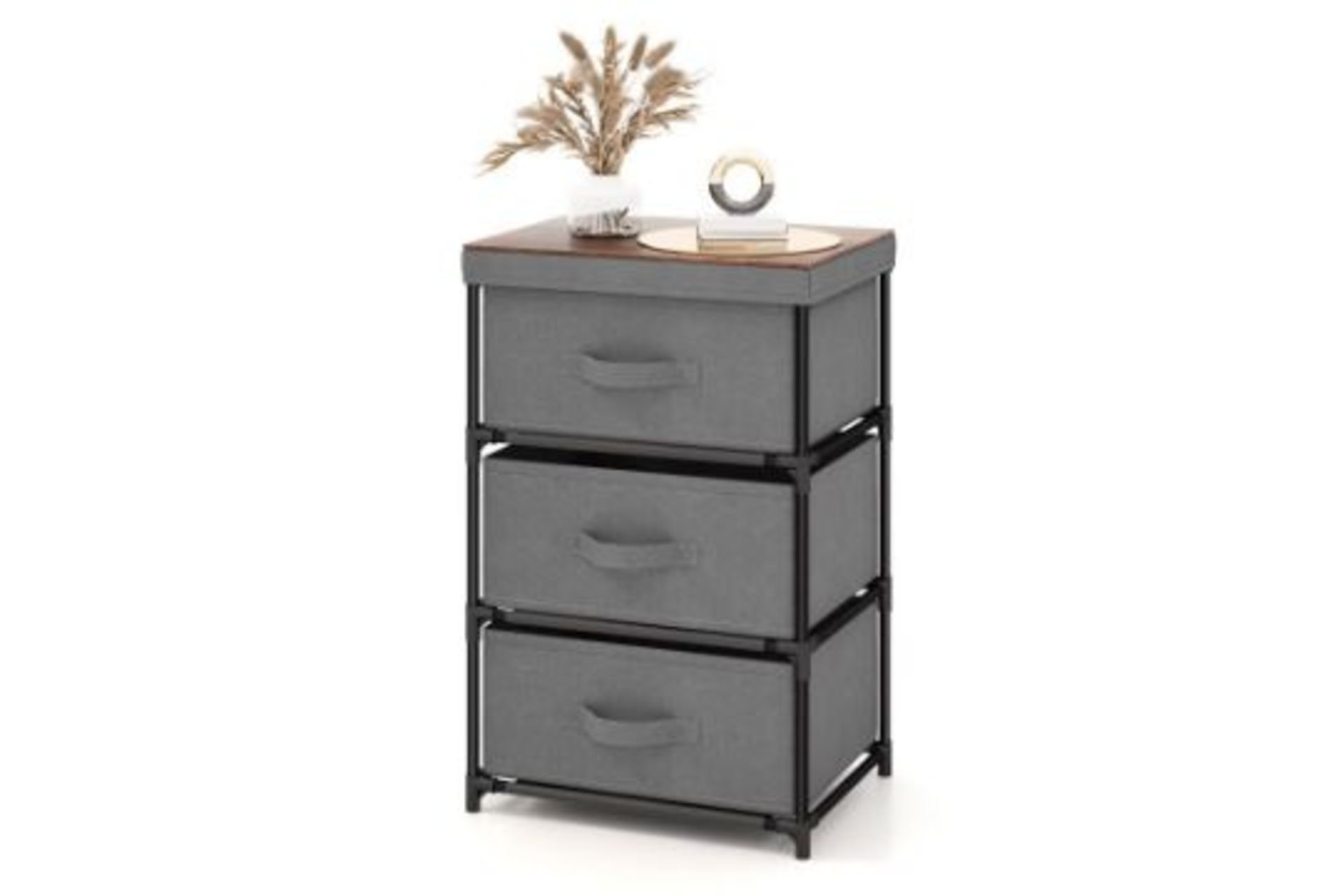 Fabric Storage Organizer Tower Unit with Removable Lid-Grey. -ER24