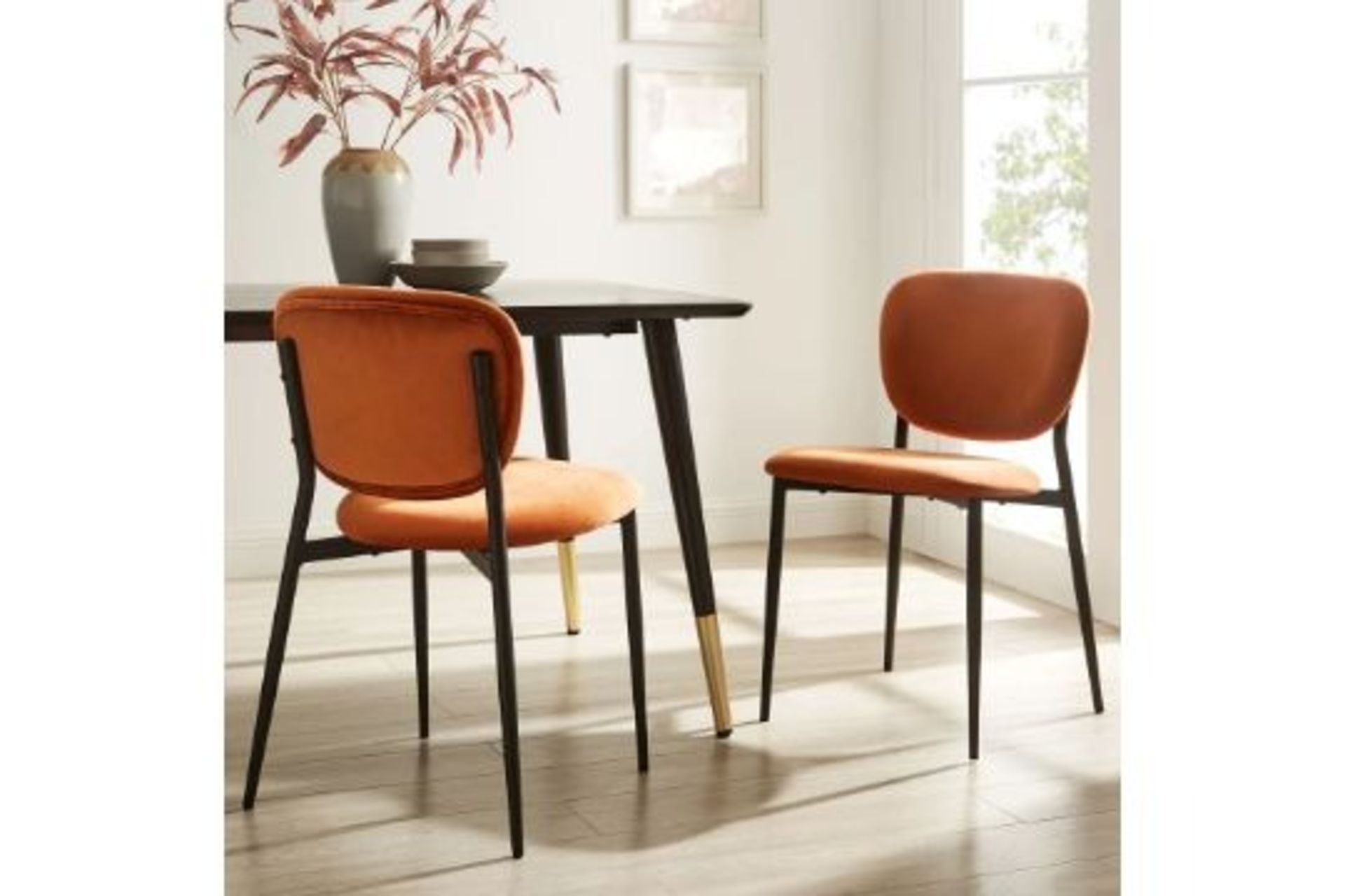 Kelmarsh Set of 2 Orange Velvet Upholstered Dining Chairs. -ER31
