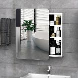 kleankin 66x46cm Curved Bathroom Storage Cabinet Sliding Mirror Door 3 Shelves - ER47