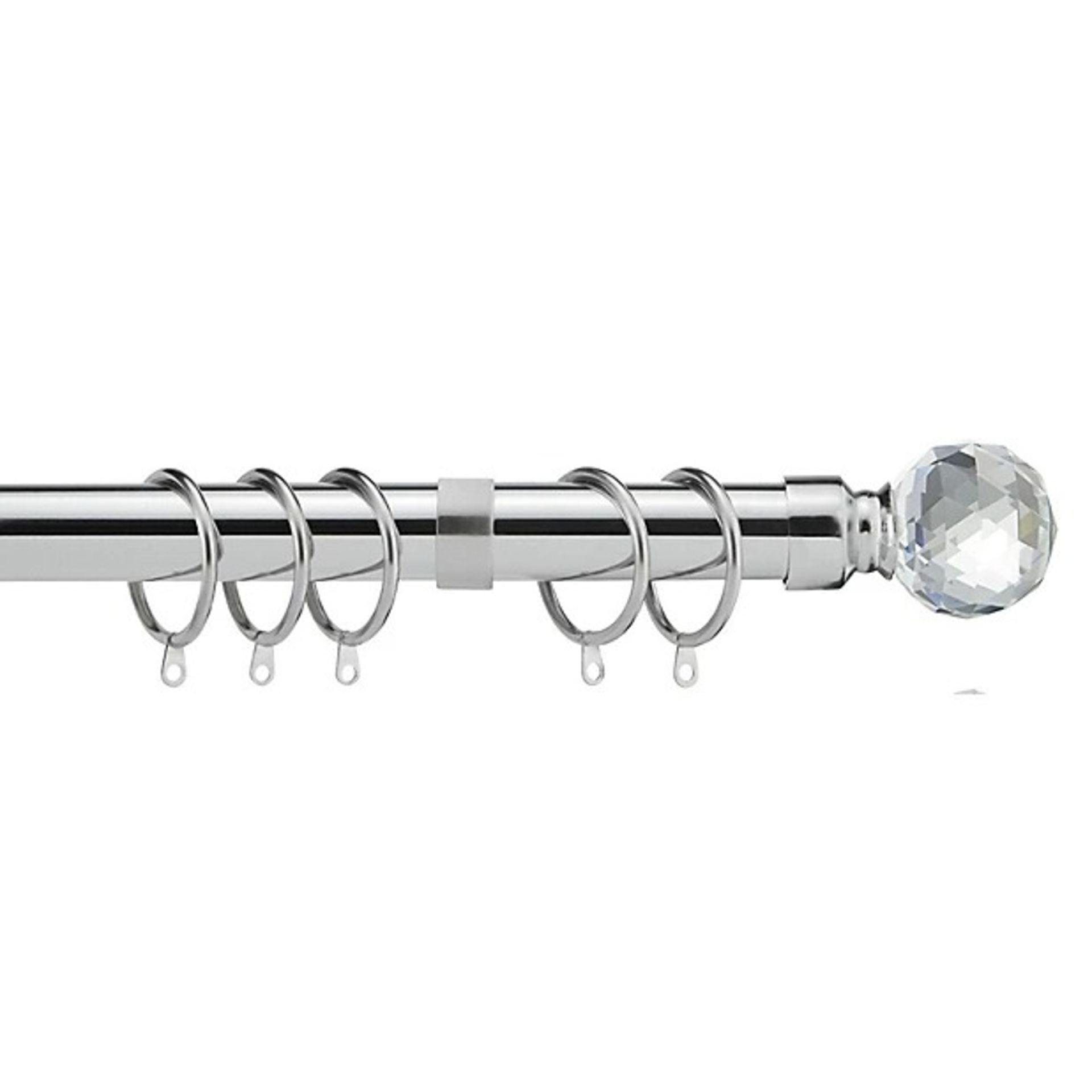 28mm Crystal End Metal Curtain Pole Set 210-300cm Chrome with Rings - ER47