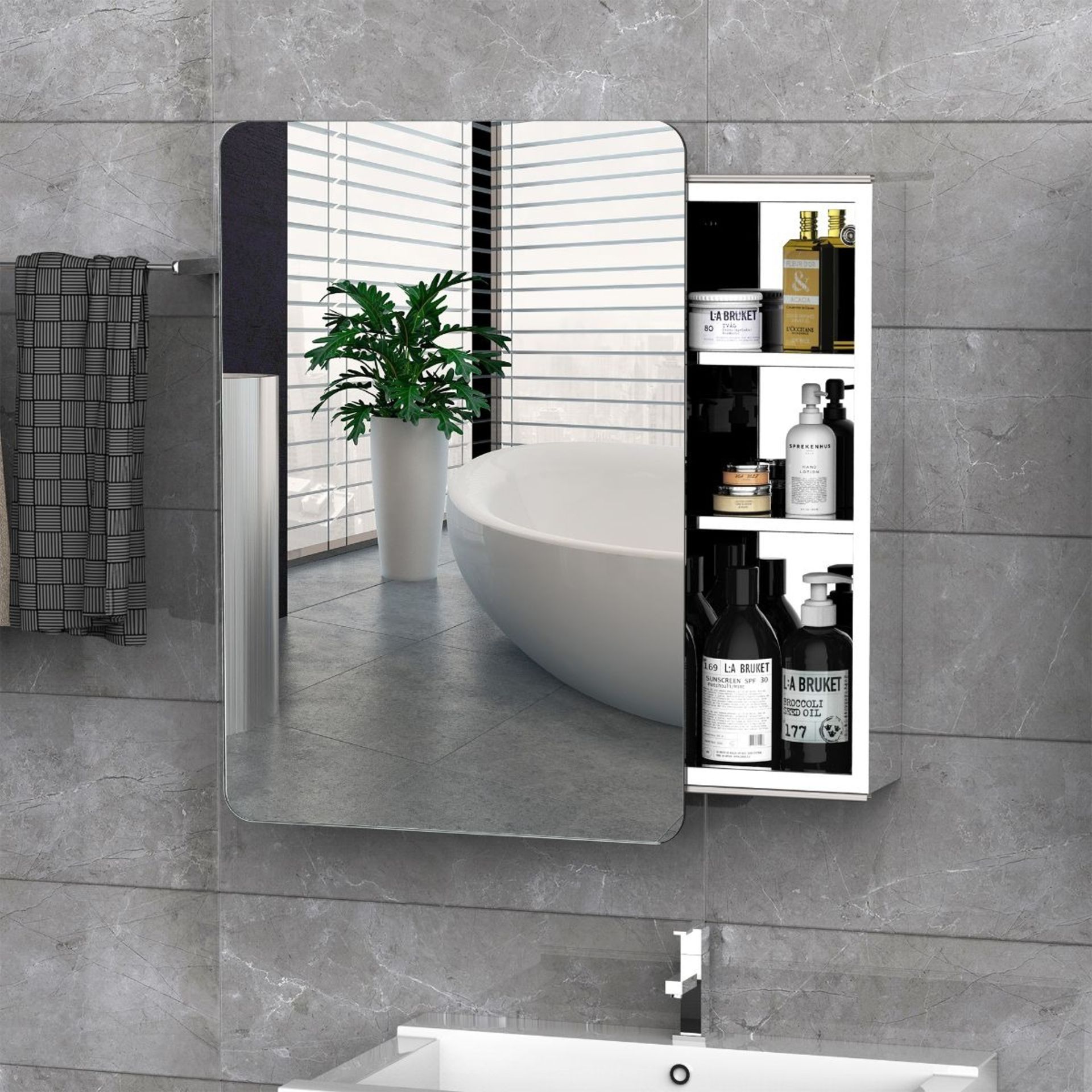 Kleankin Bathroom Storage Cabinet with Sliding Mirror Door 3 Shelves - ER47