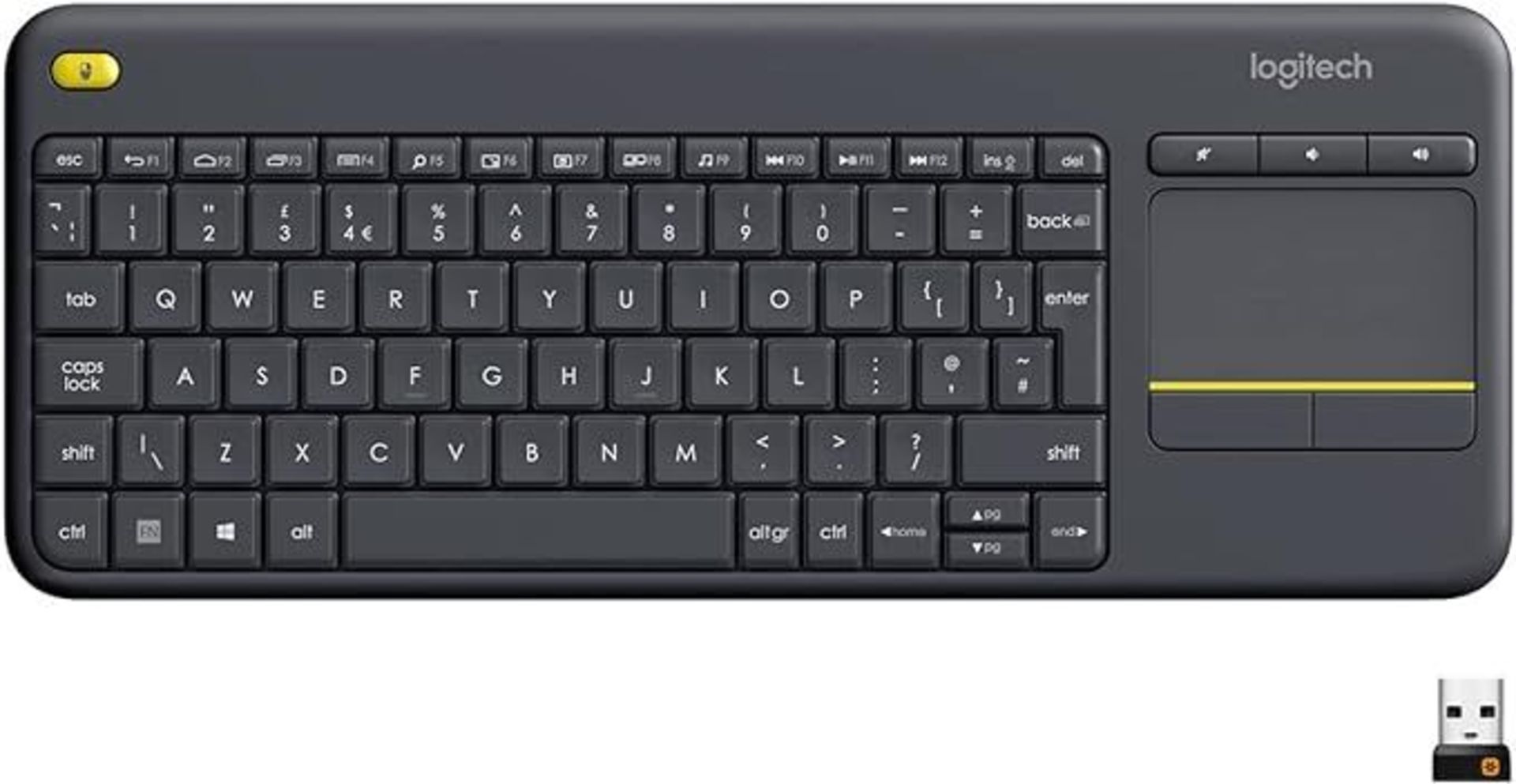 Logitech K400 Plus Wireless Touch TV Keyboard With Easy Media Control and Built-in Touchpad, HTPC