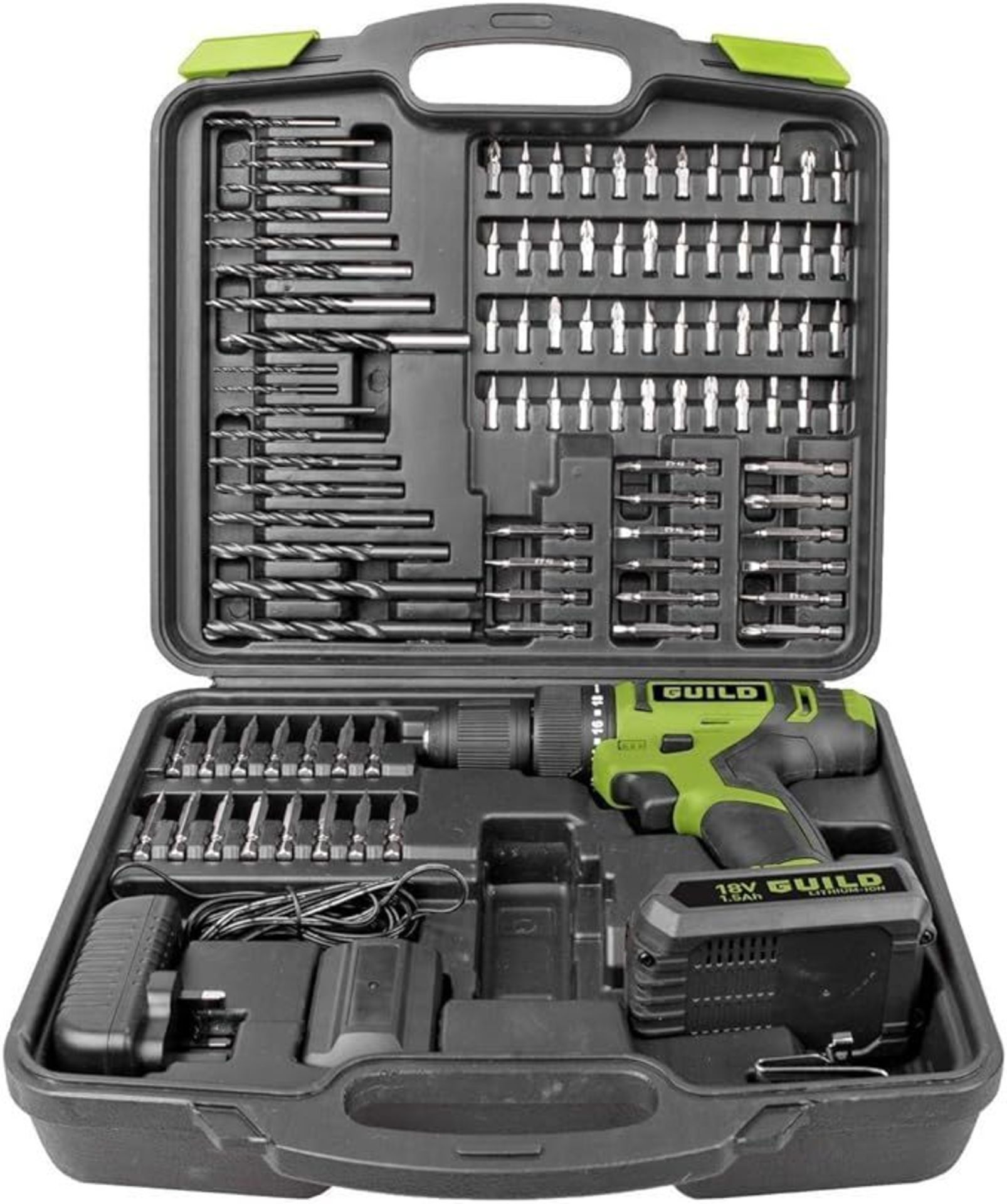 Guild 18V Combi Drill with 100 Piece Accessory Set. -P4. RRP £199.99.