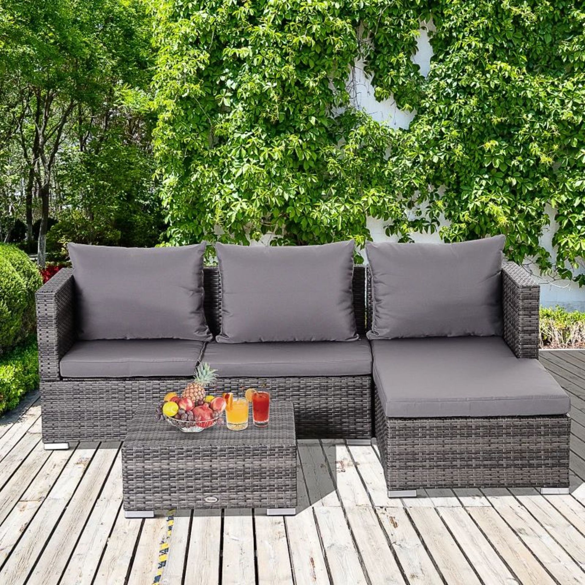 3PC Rattan Garden Furniture Storage Sofa Set 4 Seater Wicker Coffee
